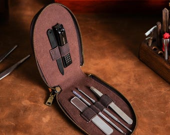 Leather Manicure Case Holder, Customized Manicure Organizer Tool Case, Manicure and Pedicure Pouch, Scissors Case Holder, Handmade Tool Case