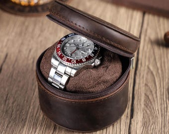 Custom Leather Travel Watch Case, Single Small Travel Watch Box, Watch Roll Case, Watch Organizer Gift, Christmas Gift