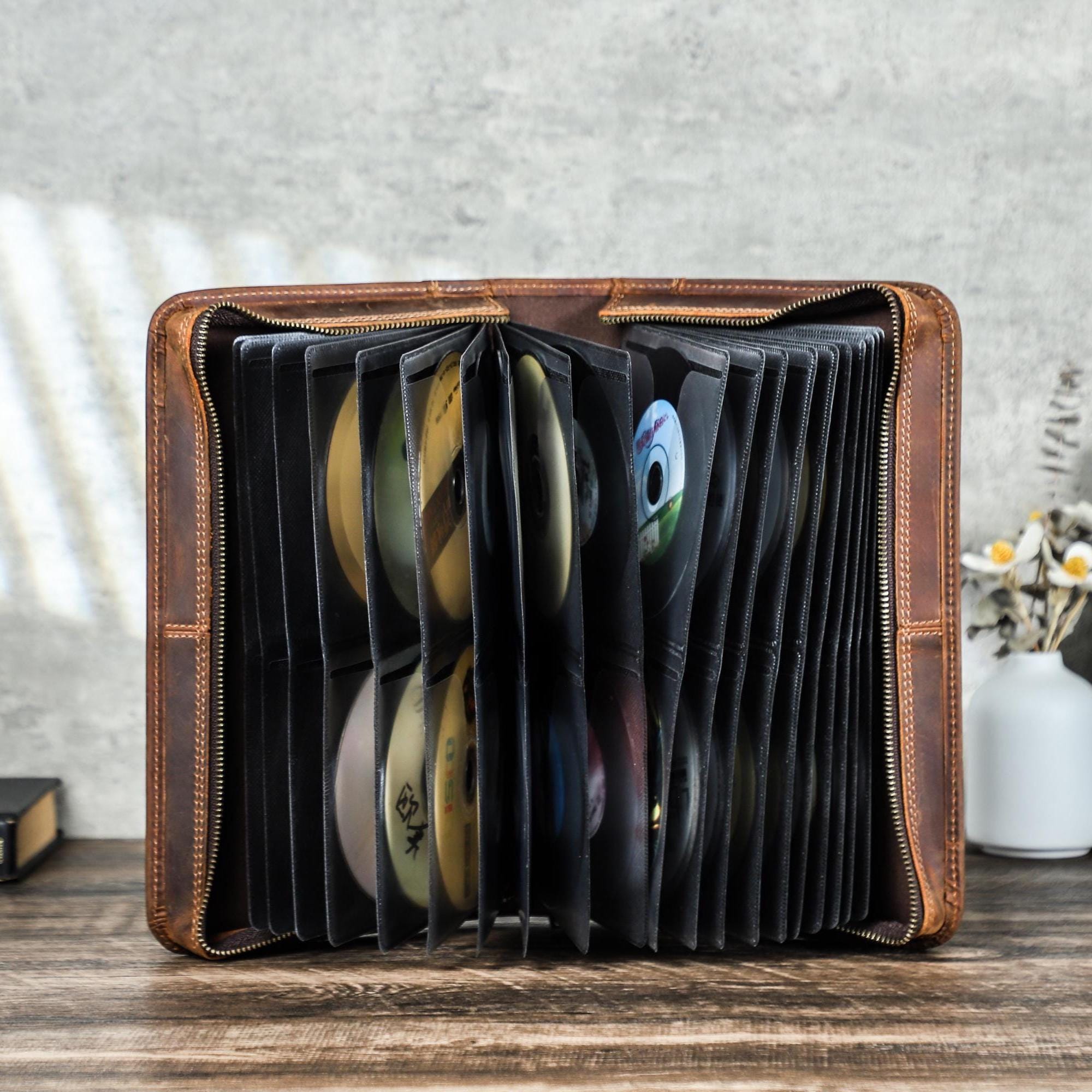 Custom Leather CD DVD Storage Case, 80 Pcs Discs Organizer Box, CD