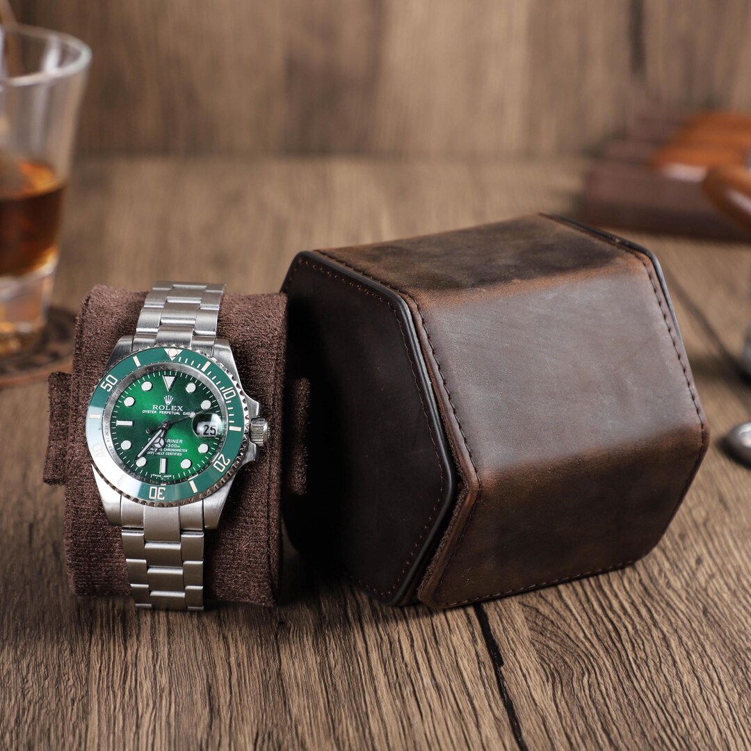 Single Watch Storage Personalized Leather Single Watch Roll Case, Hexagonal Leather Travel ...