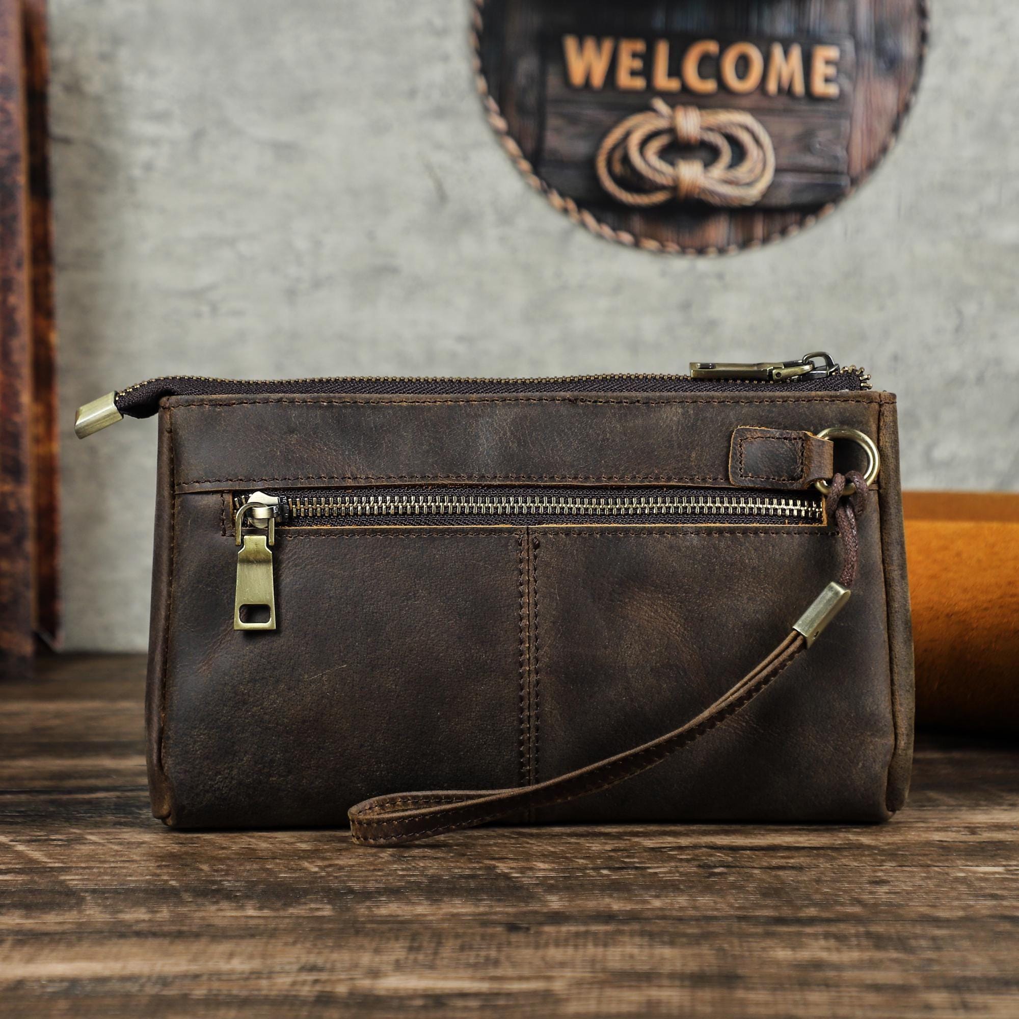 Travel Leather Clutch Tech Bag, Men Cable Charger Organizer Bag