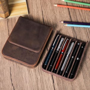 Custom 6/3 Slots Fountain Pen Box, Fountain Pen Case, Leather Pen Holder, Pen Storage Box,  Pen Organizer Roll, Leather Gift For Men