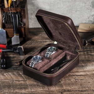 Scatola portagioie in pelle fatta a mano per uomo, scatola portaoggetti per orologi e occhiali da sole, organizer per cinturini in pelle, accessori da viaggio per orologi, regalo per lo sposo.