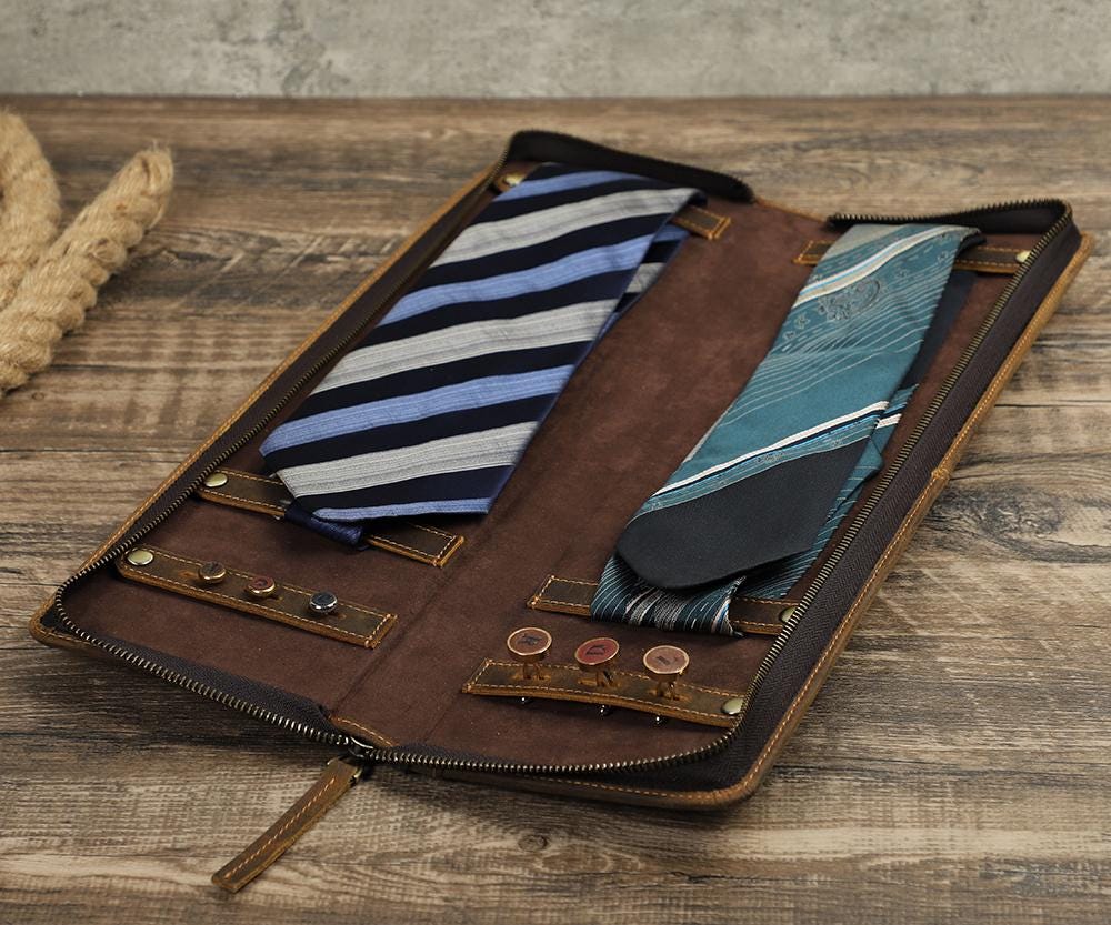 Boîte à cravates en cuir personnalisée, Organiseur de boîte à cravates de voyage, Boîte de rangement pour boutons de manchette pour cravate, Cadeau d'anniversaire de mariage, Cadeau pour père - France