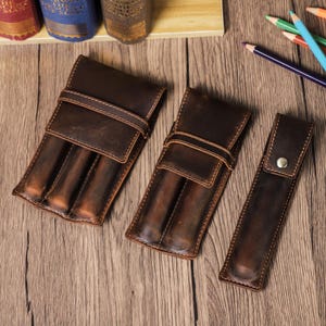 Astuccio in pelle per penna stilografica, astuccio in pelle fatto a mano per penna, organizer per 1/2/3 penne, portapenne arrotolabile, portapenne