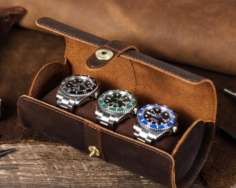 Luxury Leather Watch Men Holder, Travel Watch Men Case, Watch Roll Box, Watch Storage Case, Travel Watch Organizer, Gift for Him