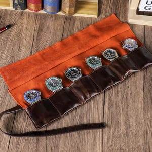 Custom Leather Watch Roll Case, Travel Watch Roll Organizer, 6 slots Watch Storage Box, Watch Box Gift, Gift for Father