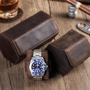 Gepersonaliseerde leren zeshoekige horlogedoos, 1/2 horlogeopbergdoos, reishorloge opbergdoos, lederen horlogerolhouder, cadeau voor mannen