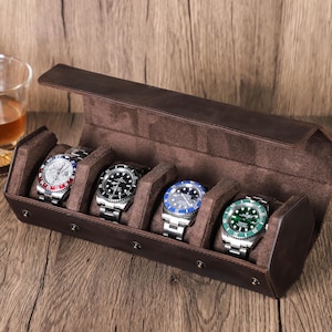 Zeshoekige lederen horlogerolhouder, leren horlogedoos met 3/4 sleuven, reishorloge organizer, opbergdoos Handmad horloge, cadeau voor mannen