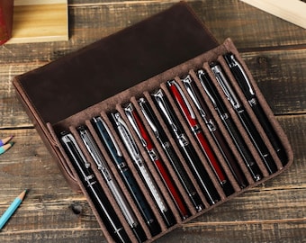 Personnalisation, Étui à stylos en cuir 12 emplacements, Boîte pour stylos plume, Support de rangement pour organisateur de stylos, Cadeau pour lui, Cadeau étudiant enseignant