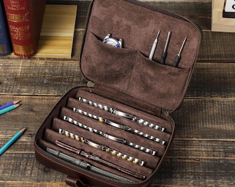 Leather Watch Straps Box, Personalized Leather 6 Watch Bands Case, Watch Straps Organizer, Men Jewelry Storage, Gift For Him