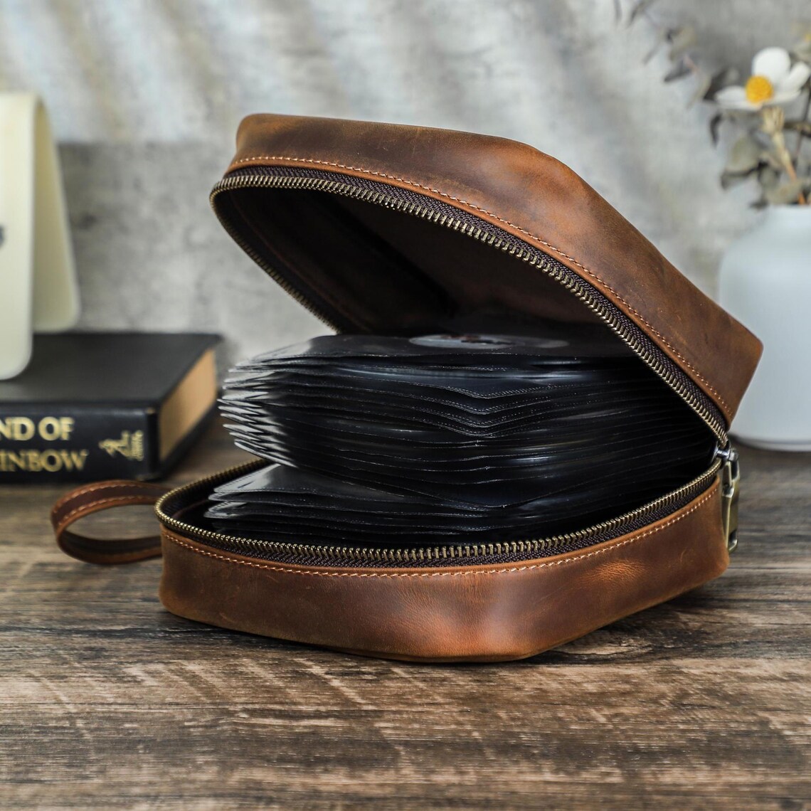 Personalized Leather CD DVD Storage Case, 56 Pcs Discs Organizer Box ...