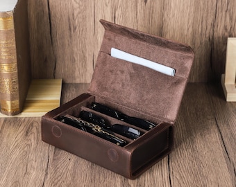 3 Slots Leather Sunglasses Case, Glasses Eyewear Box, Trvale Accessories, Handmade Genuine Leather Gift, Custom Gift