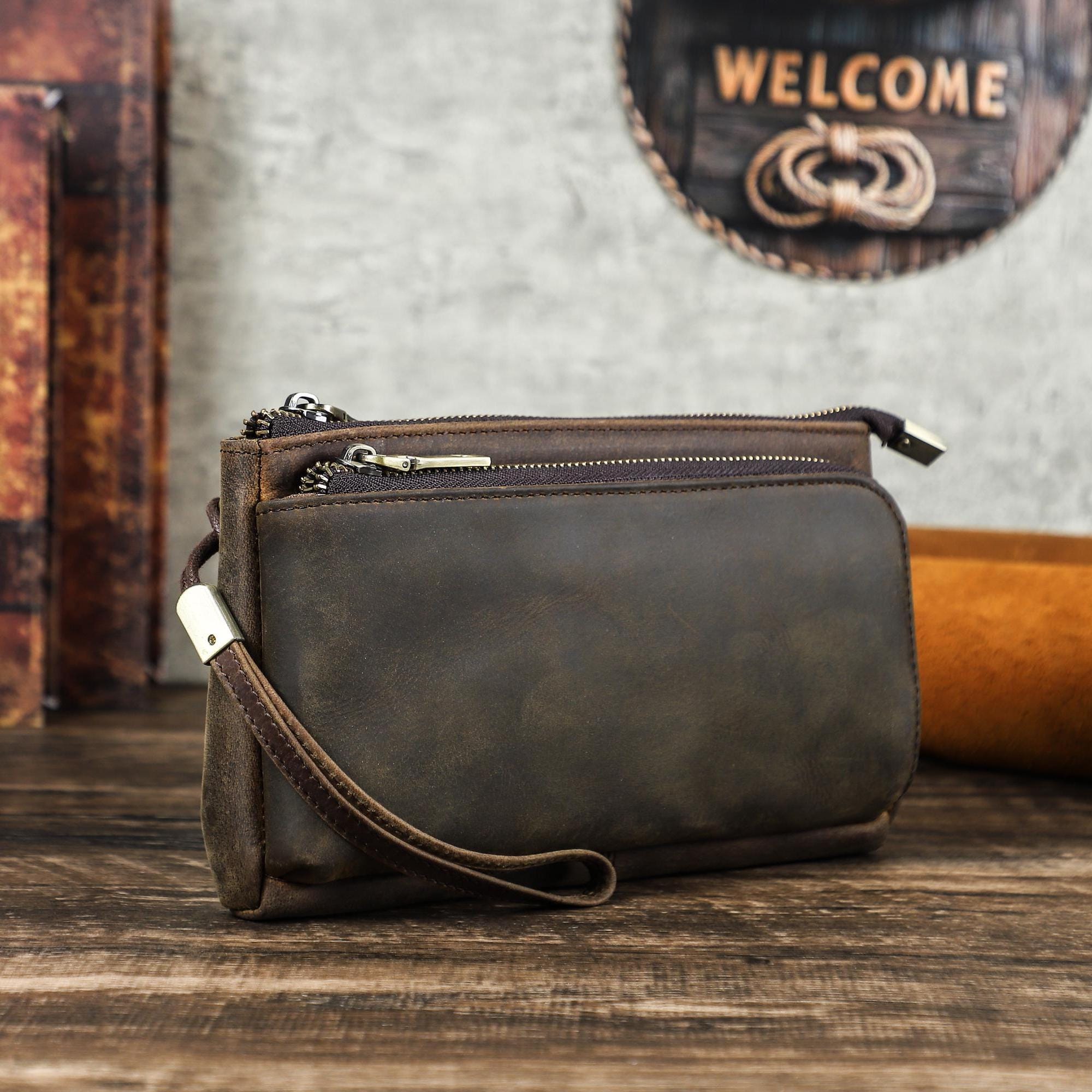 Travel Leather Clutch Tech Bag, Men Cable Charger Organizer Bag