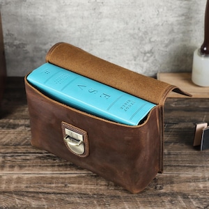 Custom Leather Bible Cover, Leather Book Cover, Stamp Name ESV Holy Bible Case, Custom Size Leather Book Cover, Christian Gift