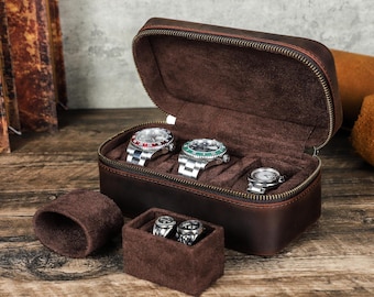 Personalized Leather Travel Watch Box, Removeable Ring Box Watch Case, Grooms Wedding Gift, Men Jewelry Accessories Box, Christmas Gift