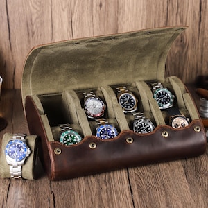 Organizador de exhibición de relojes de cuero, caja de almacenamiento de relojes con forma de huevo, estuche para relojes con 6/8 ranuras, caja de reloj personalizada, regalo para el esposo, regalo para el padre