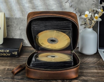 Estuche de cuero personalizado para guardar CD y DVD, organizador de 56 discos, estuche para colección de CD, organizador de álbumes, regalo musical.
