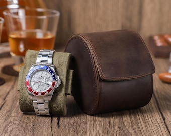 Personalized Leather Watch Case, Handmade Leather Watch Box, Travel Watch Roll Case, Watch Holder Organizer, Gift for Men