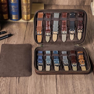 Leather Watch Bands Box, 12 slots Watch Strap Case, Personalized Leather Watch Straps Organizer, Vintage Men Jewelry Stoage Box, Men Gift