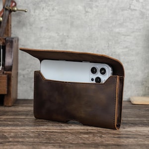 Custom Leather Phone Phouch, Cell Phone Holster, Belt Clip on Phone Case, Handmade Waist Belt Bag, Gift for Him, Father Gift