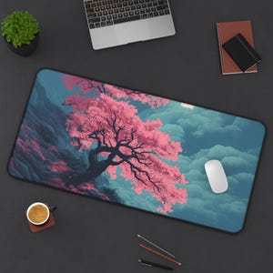 Sakura Tree Desk Pad | Japanese Cherry Blossom Extended Mousepad | Large Gaming & Office Desk Mat