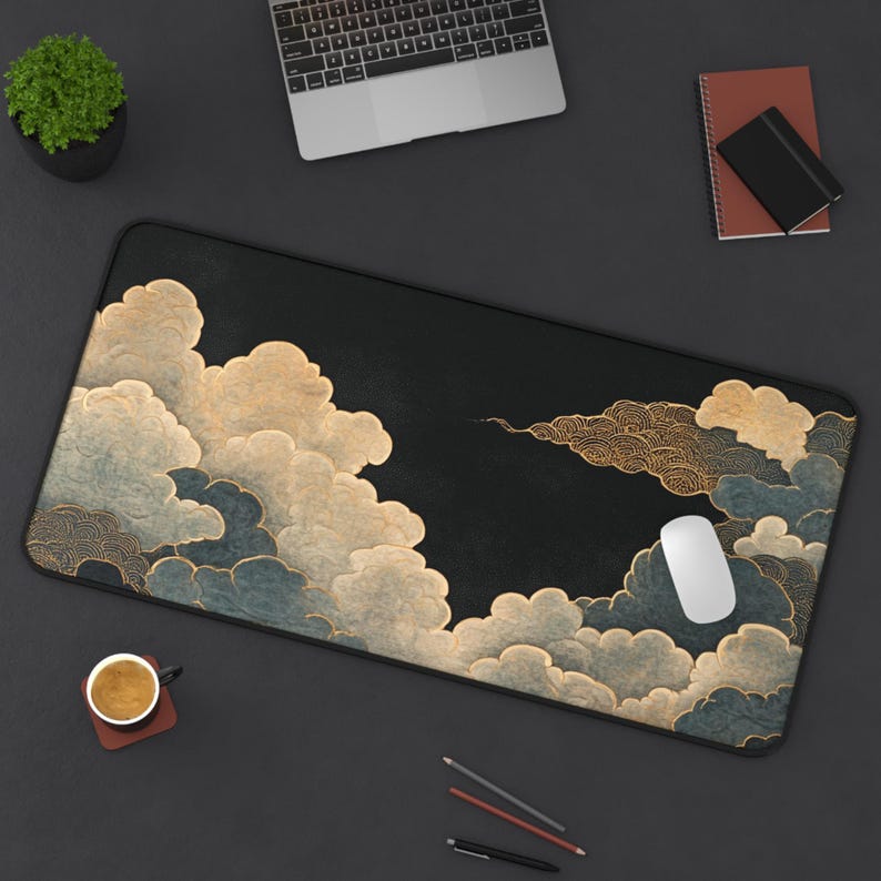 Japanese Clouds Desk Mat XL Anime Gaming Mousepad Blue Cloud Aesthetic Deskmat Otaku Streamer Setup Gift image 3