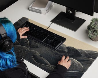 XXL Minimalist Japanese Wave Mousepad | Extended Desk Mat | Aesthetic Gaming Desk Setup | Large Keyboard Mouse Pad | Premium Desk Mat