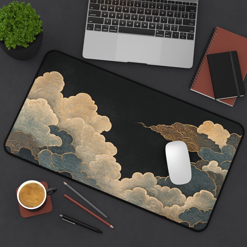 Japanese Clouds Desk Mat XL Anime Gaming Mousepad Blue Cloud Aesthetic Deskmat Otaku Streamer Setup Gift image 5