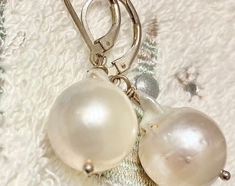 17mm Baroque Pearl ~Artisan Sterling Silver  Earrings