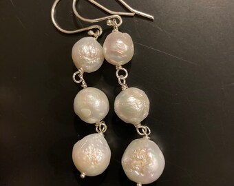 12mm Wrinkle Pearl ~Artisan Sterling Silver  Earrings