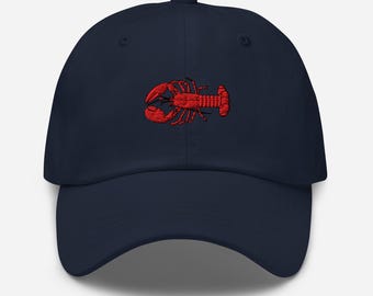 Embroidered Lobster Coastal Summer Dad Hat, Beach Hat, Euro Girl Summer, Embroidered Hat, Cape Cod Core, Summer Hat, Vintage Hat, Dad Hat