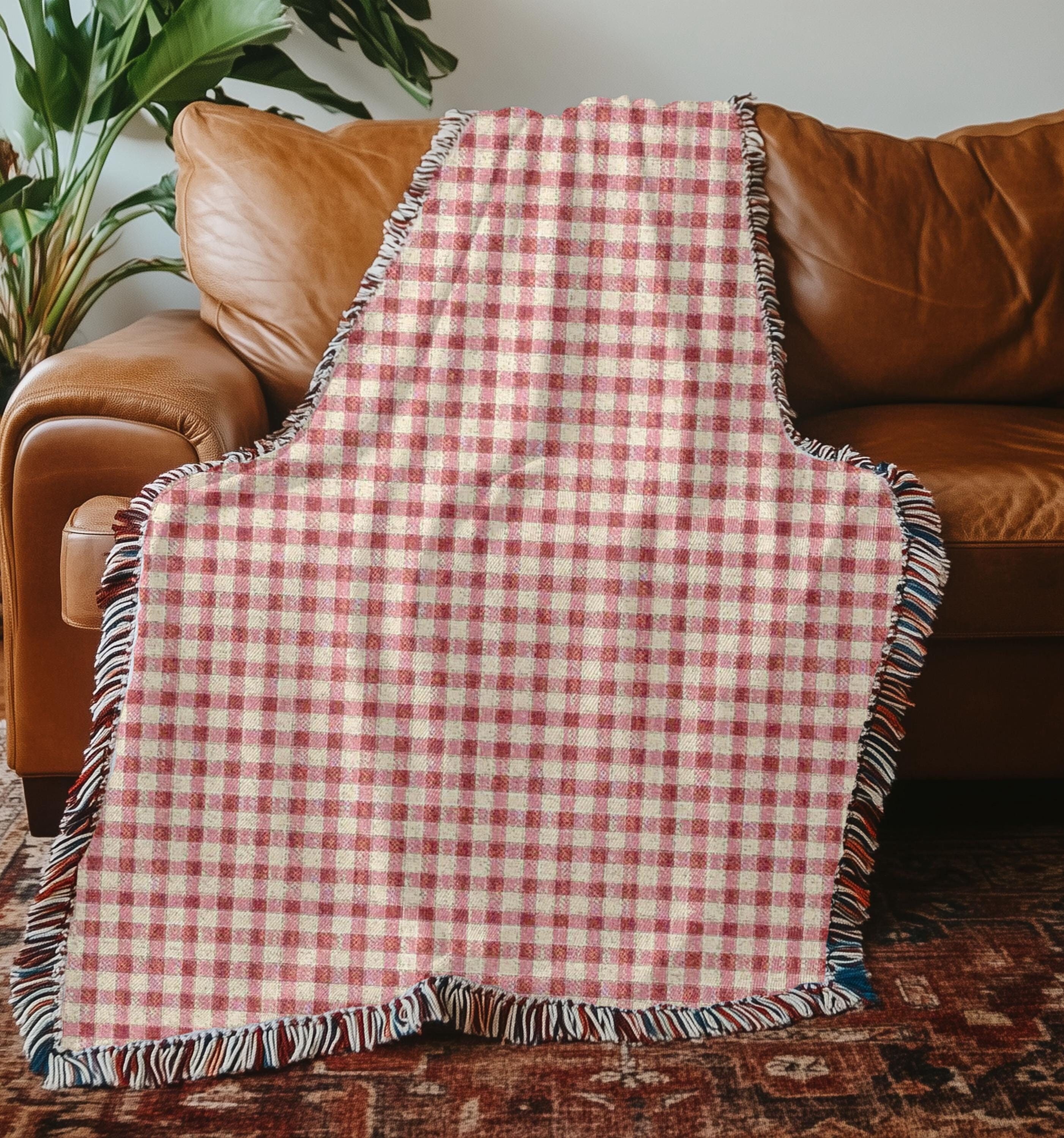 Cottage Home Gingham Cotton Woven Throw Blanket, Gingham Blanket, Plaid Throw, House Warming Gift, Hand Woven, Farmhouse Decor, Cottage Core