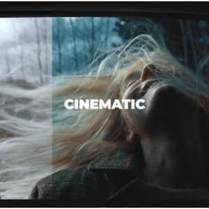 May include: A cinematic scene captured through a car window. A person with flowing blonde hair is looking up, with the word "CINEMATIC" in white text. The background shows a blurred outdoor scene.