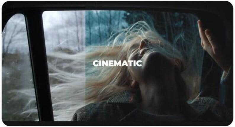 May include: A cinematic scene captured through a car window. A person with flowing blonde hair is looking up, with the word "CINEMATIC" in white text. The background shows a blurred outdoor scene.