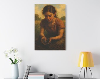 Artwork N. 1.2-Semi tra le dita. Artistic Satin Canvas Print - Emotive Woman in Nature, Nature Lovers, Inspirational Decor, Boho Style