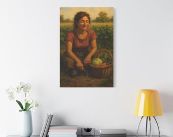 Artwork N. 1.3-La contadina e il Podètì. Beautiful Stretched Canvas Art, Vintage Farm Woman, Home Decor, Gift for Nature Lovers