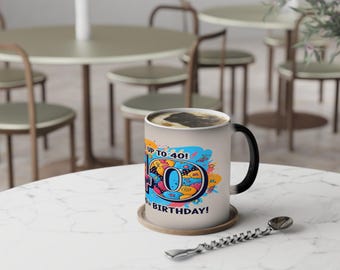 Color-Changing Birthday Mug - Happy 40th! Unique Gift for Milestone Celebrations, Fun Coffee Cup, Retro Vibes, Level Up Theme, [...]