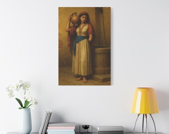 Artwork N. 32-La dama del pozzo. Stretched Canvas Art, Vintage Decor, Gift, Bohemian Home Decor, Elegant Artwork