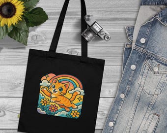 Whimsical Cat Tote Bag, Eco-Friendly Shopping Tote, Cute Cat Gift, Organic Cotton Bag, Reusable Grocery Bag