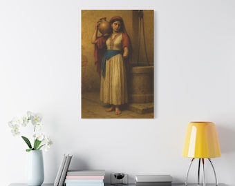 Artwork N. 32-La dama del pozzo. Stretched Canvas Art, Vintage Decor, Gift, Bohemian Home Decor, Elegant Artwork