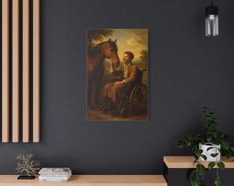 Artwork N. 09-Il Compagno Fedele. Satin Canvas Print Art, Horse and Wheelchair Art, Inspirational Home Decor, Equine Wall Art, Gift