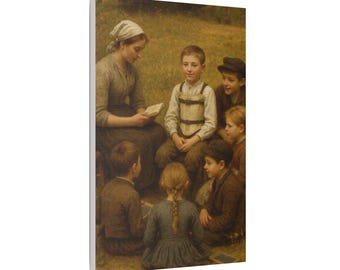 Artwork N. 29-La lezione sul prato. Vintage Storytelling Canvas Art, Family Wall Decor, Childhood Memories, Gift