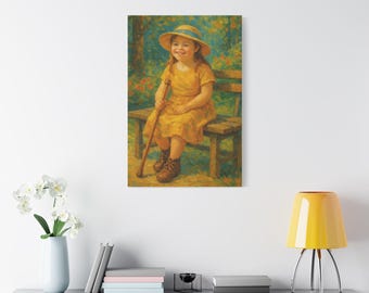 Artwork N. 11-Giallo Sole. Canvas Art Print, Charming Kids Room Decor, Gift for Girls, Nursery Wall Art, Vintage Style Home Decoration