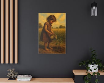 Stretched Canvas, Childhood Innocence Artwork, Nature Lover Gift, Housewarming Present, Vibrant Wall Decor, Serene Home Decoration