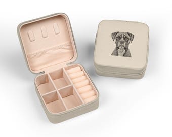 Estuche de viaje para joyas con retrato de bóxer | Organizador compacto de anillos y pendientes en color rosa