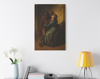 Artwork N. 01-Il Bacio.Satin Canvas Art, Romantic Unique for Home Decor, Vintage Love Hanging, Perfect Gift for Anniversaries