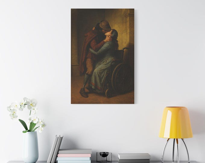 Featured listing image: Artwork N. 01-Il Bacio.Satin Canvas Art, Romantic Unique for Home Decor, Vintage Love Hanging, Perfect Gift for Anniversaries