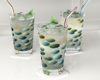 Serene Botanical Pint Glass, Custom Drinkware, Perfect for Celebrations, Home Decor, Gifts for Plant Lovers