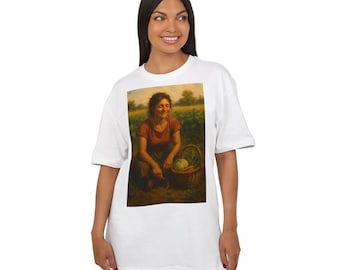 Artwork 1.3 La contadina e il Pòdètì. Artistic Oversize Tee: Vintage-Style Art Design, Casual Wear, Gift for Artists, Gardening, Home Decor